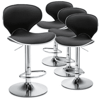 Magshion PU Leather Adjustable Swivel Dinning Counter Bar Stools Chrome Curved Seat Chair Set of 4 Black