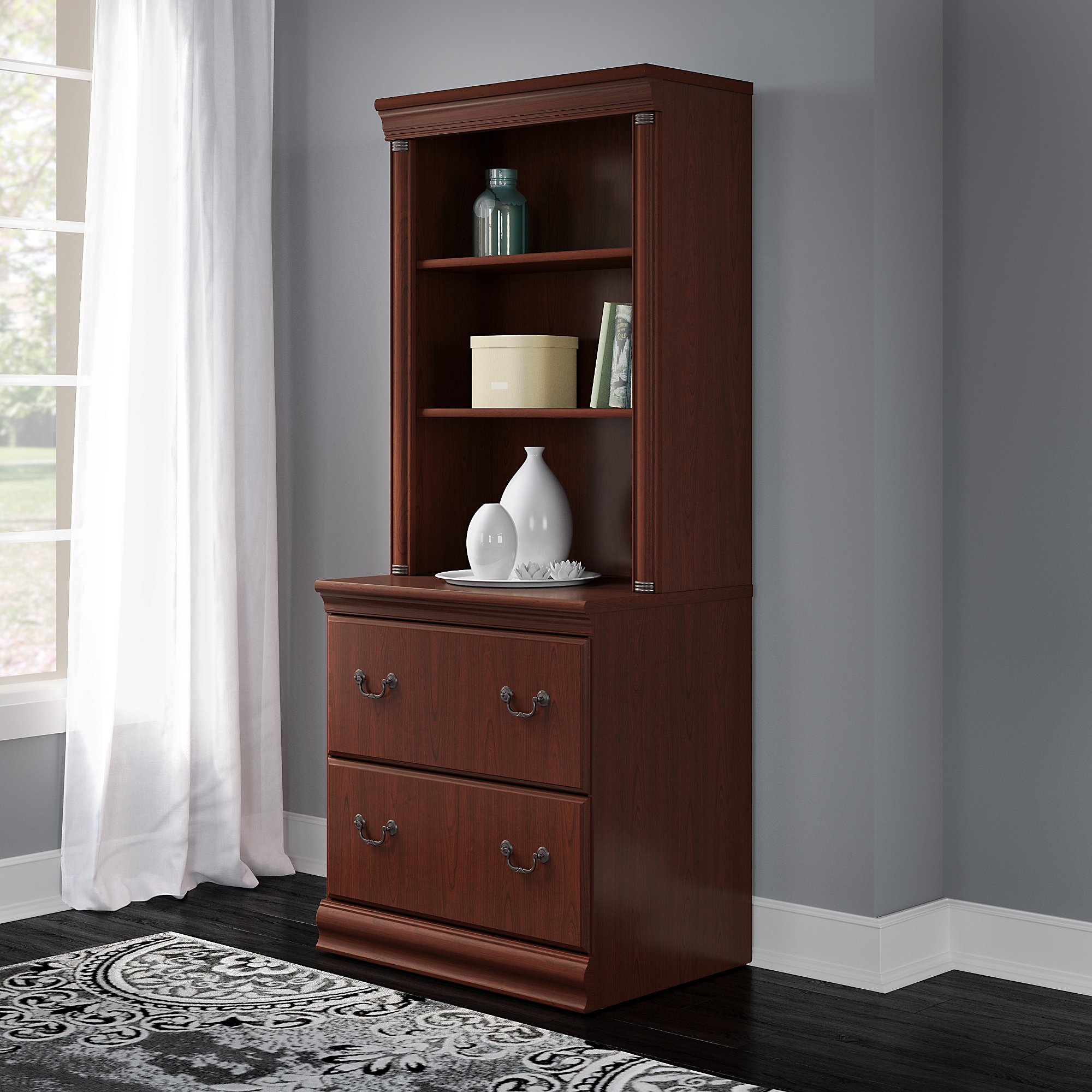 Bush Furniture Birmingham Lateral File Cabinet With Hutch Colorcherryfinishharvest Cherry