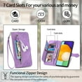 thumbnail image 5 of Dteck Case for Samsung Galaxy A52 5G,Magnetic Leather 7 Card Slots Zipper Wallet Case Shockproof Rubber Kickstand Cover with Wrist Strap, Purple, 5 of 7