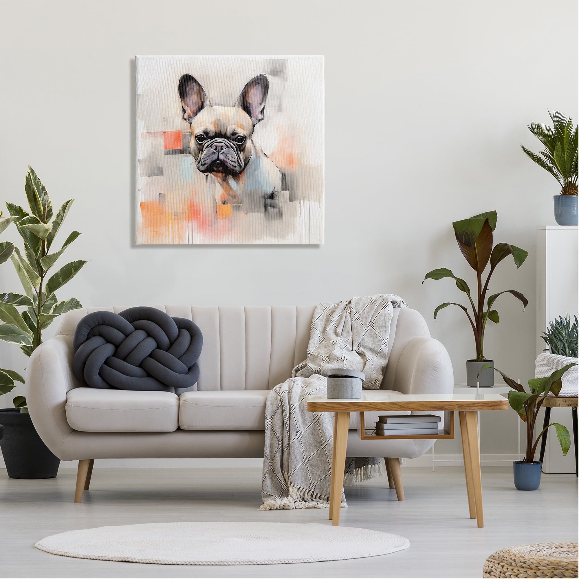 Stupell Industries French Bulldog Abstract Animals & Insects Painting Gallery Wrapped Canvas Art Print Wall Art, 30 x 30