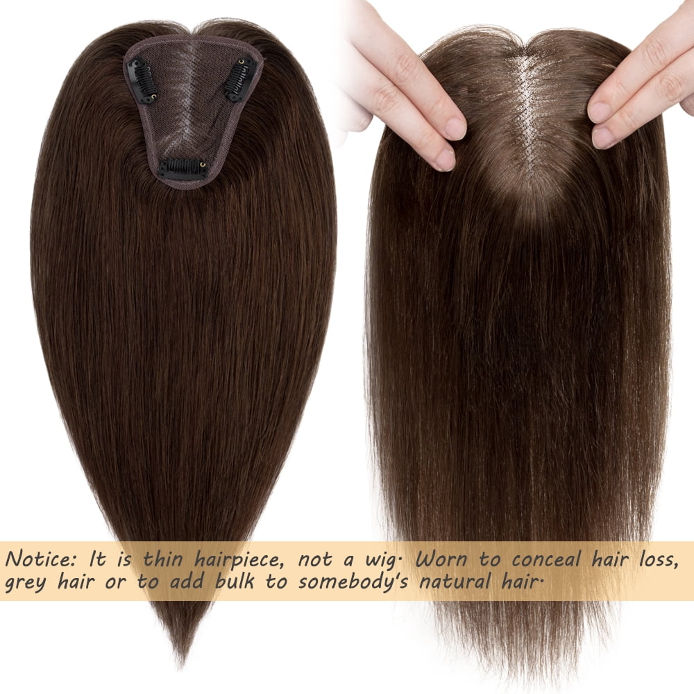 Benehair Clip In Hairpiece 100% Remy Real Human Hair Topper Hair Piece Wigs Handtied Lace Base For Woman Thin Hair Loss Top Piece 8cmx10cm Brown