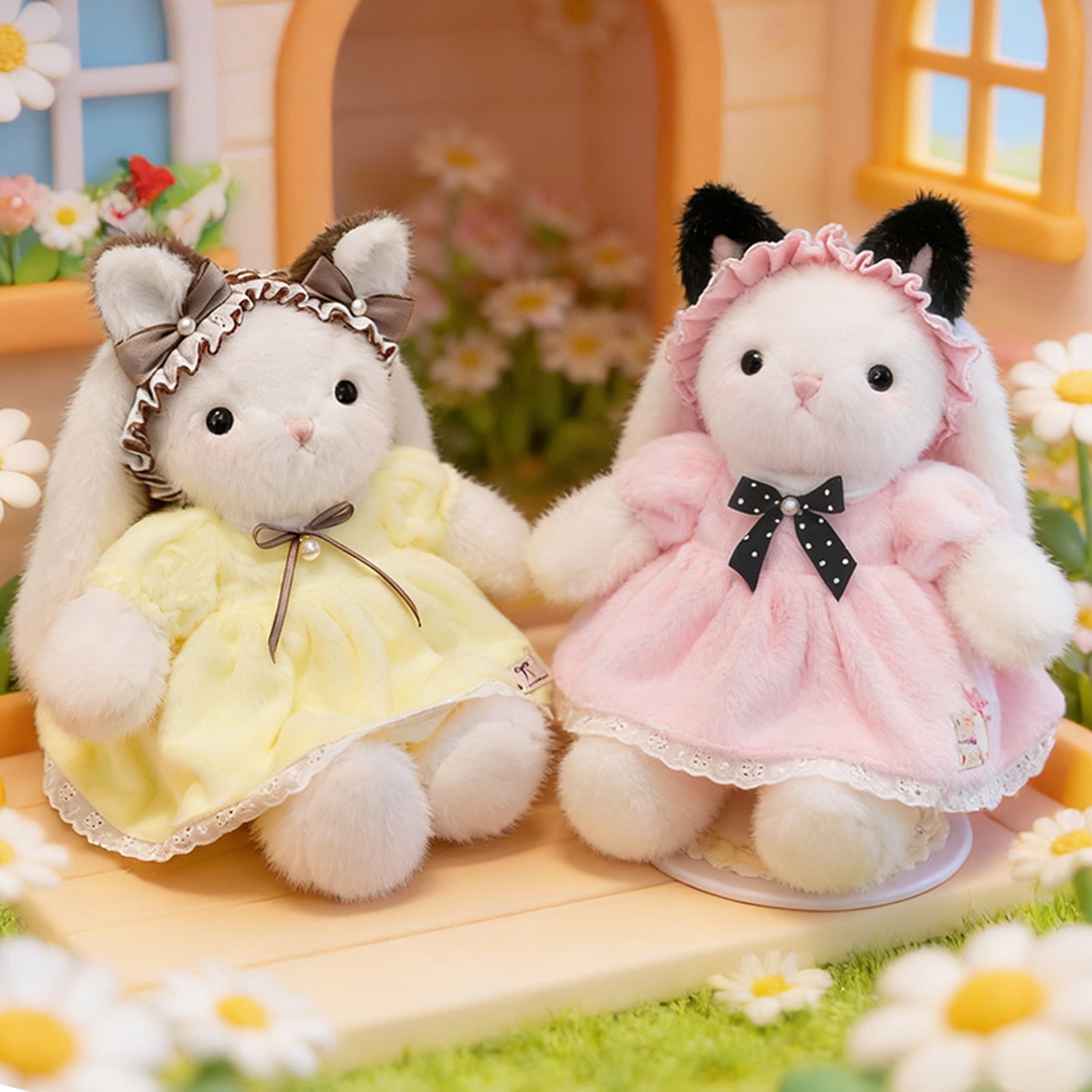 Plush Bunny Stuffed Animals Toys, Soft Adorable Plushies for Kids, Cute Yellow Rabbit Plush Toys, Holiday Birthday Gift for Children, Companionship Toy for Girls and Boys