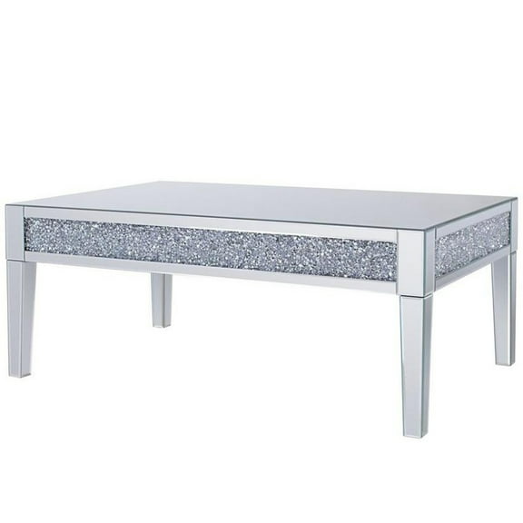 Acme Furniture Wood and Mirror Coffee Table with Faux Crystals Inlay, Clear