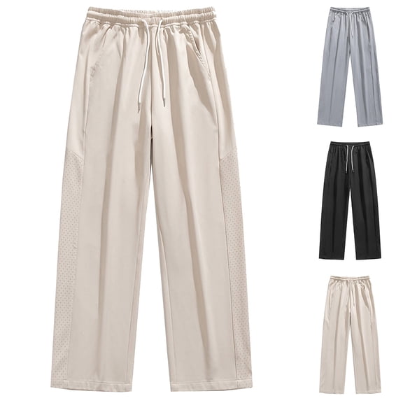 Abtuhar Mens Summer Ice Silk Wide Leg Solid Casual Straight Leg Loose Pajamas Pants,Black,XXXXL