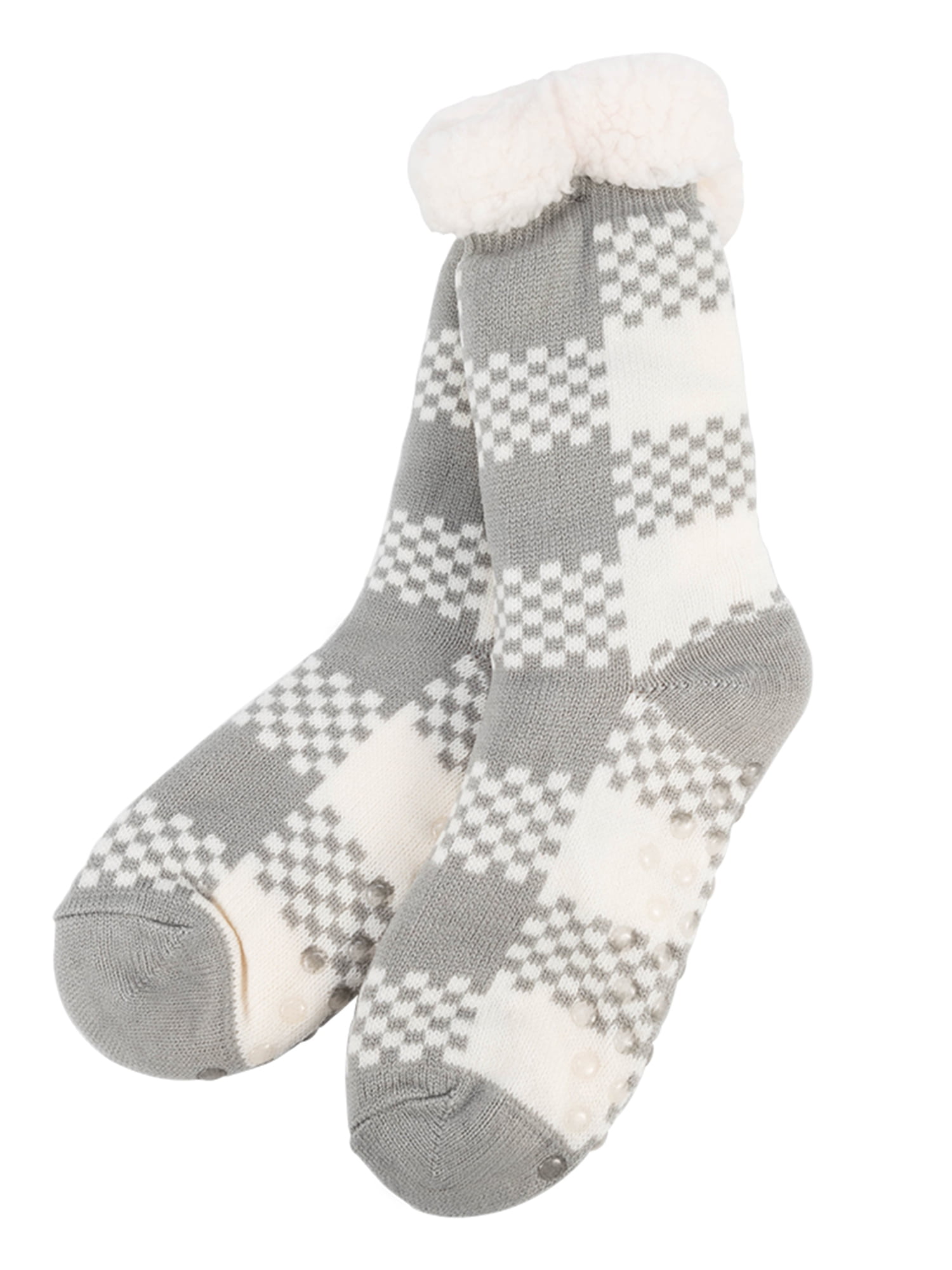 topcobe Women's Fleece Lining Fuzzy Soft Plaid Socks, Gray Knee Highs