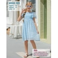 thumbnail image 5 of Aideaone Girls Chiffon Dress Flutter Ruffle Short Sleeve Kids Square Neck Frocks Blue 6-13Y, 5 of 7