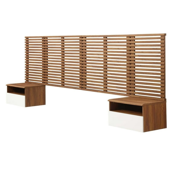 Wall Mount Headboard Nightstand, King Size, Walnut, Wood, Mid Century Bedroom, Modern Contemporary HB35765