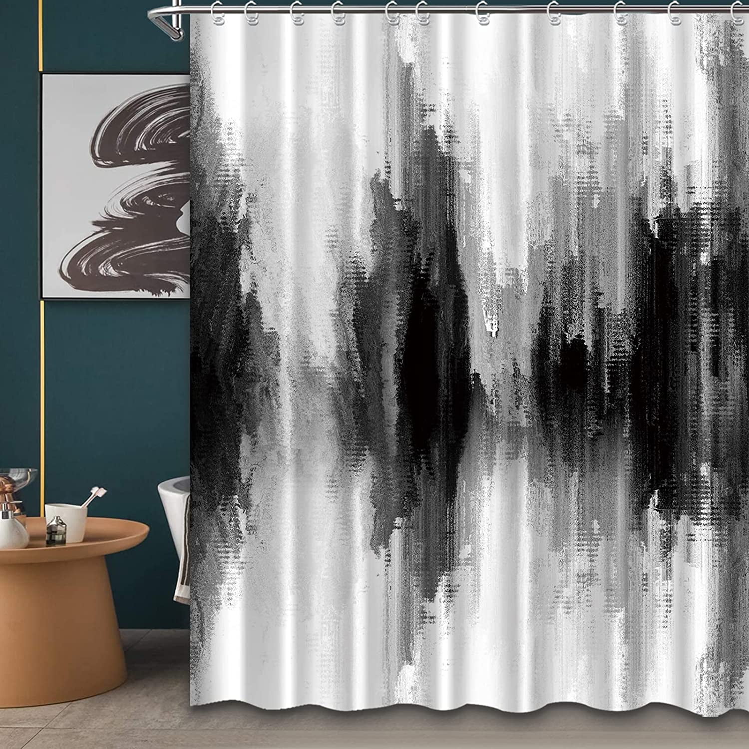 Black Grey Ombre Shower Curtain Abstract Gradient Modern Bathroom