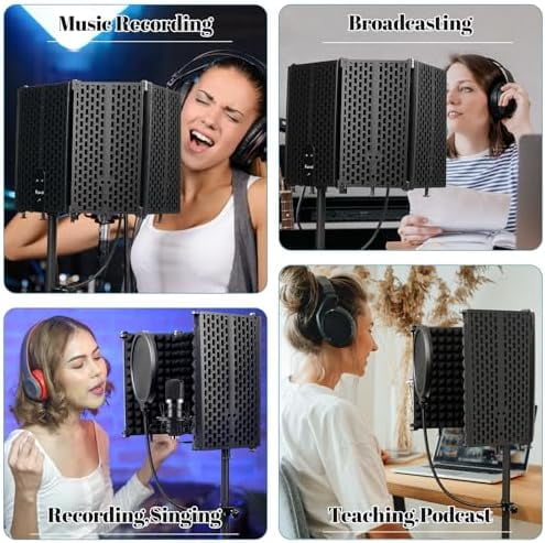 Microphone Stand With Isolation Shield,Recording Studio Equipment With Pop Filter,Tripod Stand, Foldable Mic Shield With Sound Insulation For Recording Studio, Podcasts,Broadcasting$$Music