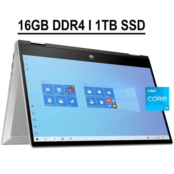 HP Pavilion X360 2-in-1 14 Business Laptop 14" HD Anti-glare Touchscreen 11th Gen Intel Core i3-1115G4 16GB DDR4 1TB SSD Intel UHD Graphics HDMI USB-C B&O Audio HD Webcam Win 10 Silver