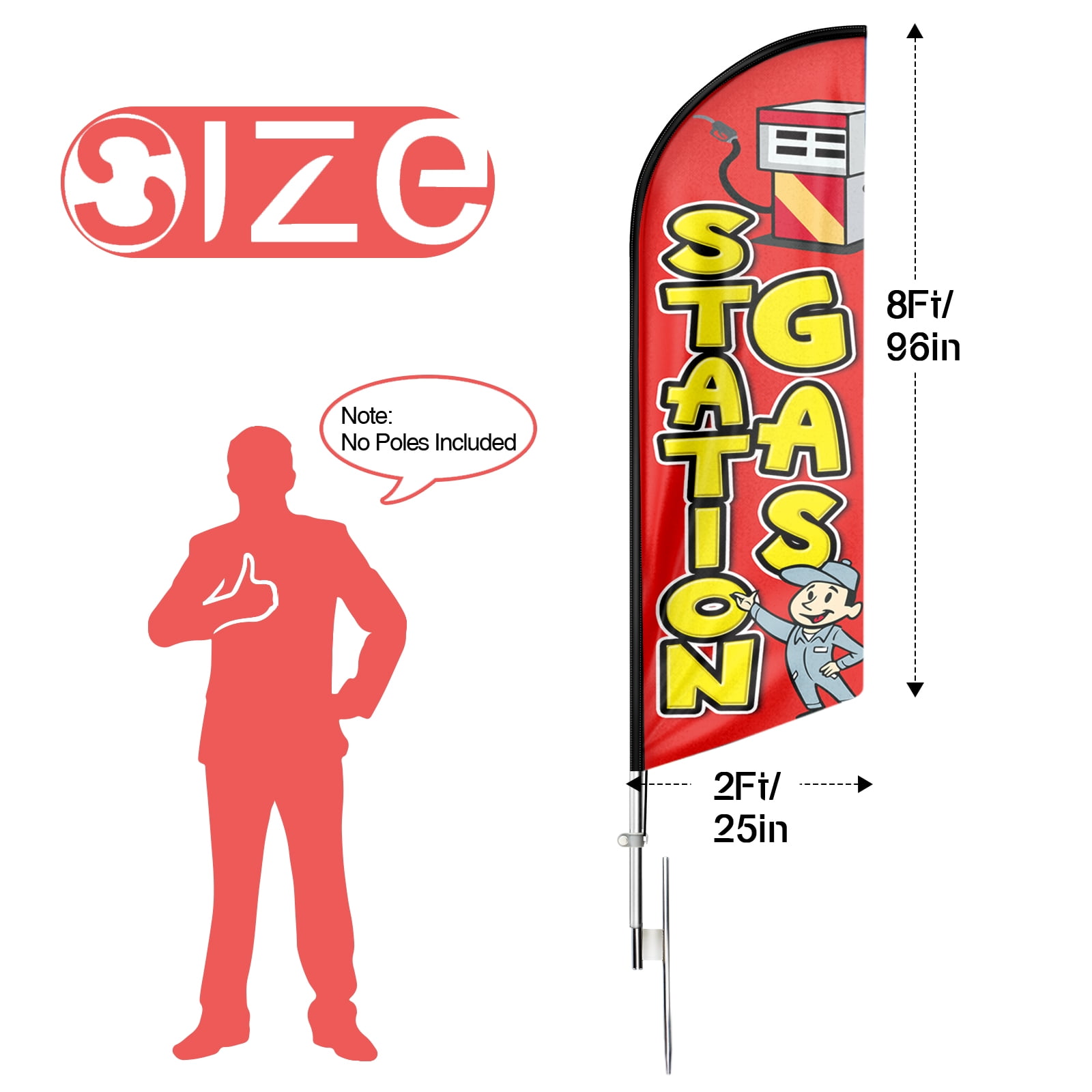 Gas Station Sign Feather Flag,8FT Gas Station outdoor advertising flag, Gas Station Business Sign,Gas Station Swooper Flag（FLAG ONLY）