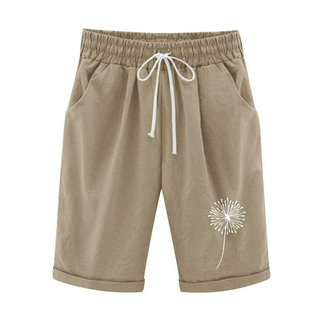 LOVZFMLL Shorts de Baseball Imprimés à Taille Élastique pour Femmes avec Cordon de Serrage Kaki P