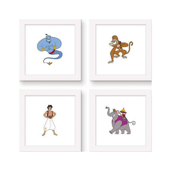 Gallery Pops Disney Aladdin - Characters Wall Art Bundle (4-Pack), White Framed Version, 12" x 12"
