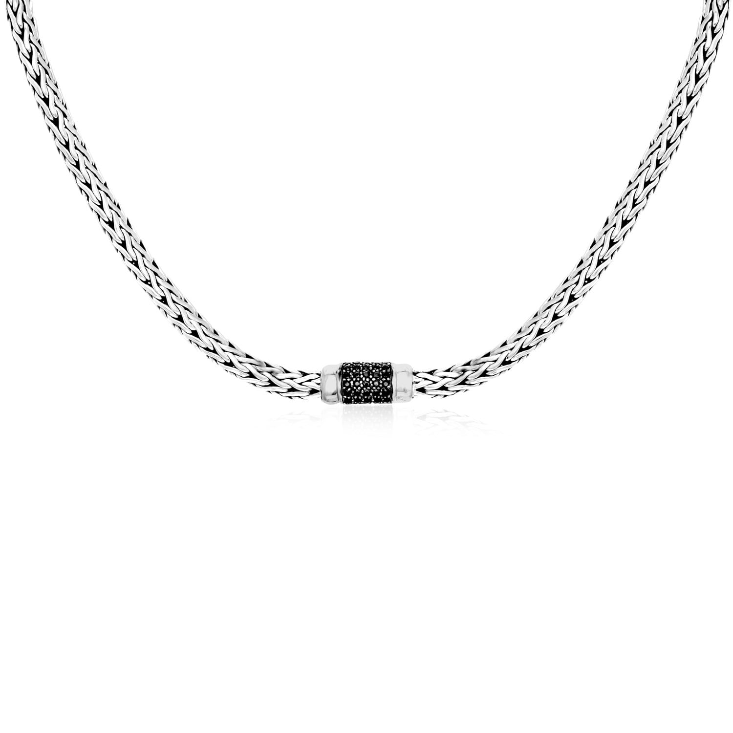 Sterling Silver Black Sapphire Embellished Weave Necklace 18" by Mia Diamonds