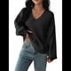 thumbnail image 2 of Suéter de Larga de Otoño para Mujer, Cuello en V, Informal, Ligero, de Punto Negro M, 2 of 8