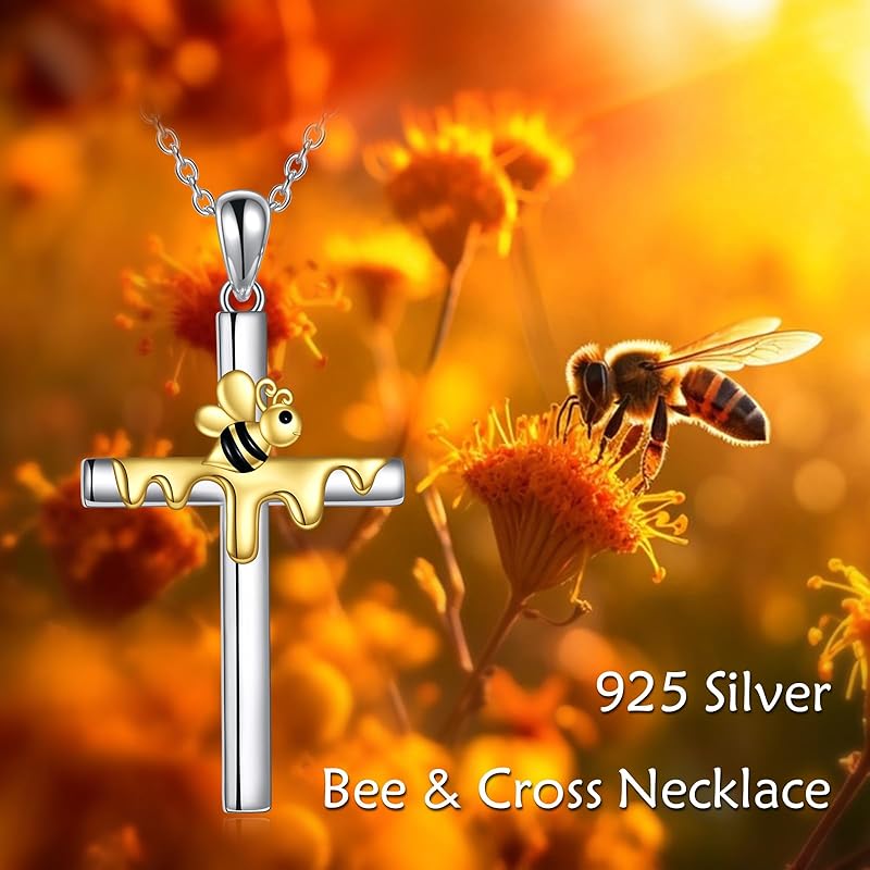 DOLIOX Cross Necklace for Women Sterling Silver Butterfly Bee Ladybug Pendant Necklaces Insect Jewelry Christian Gifts for Women