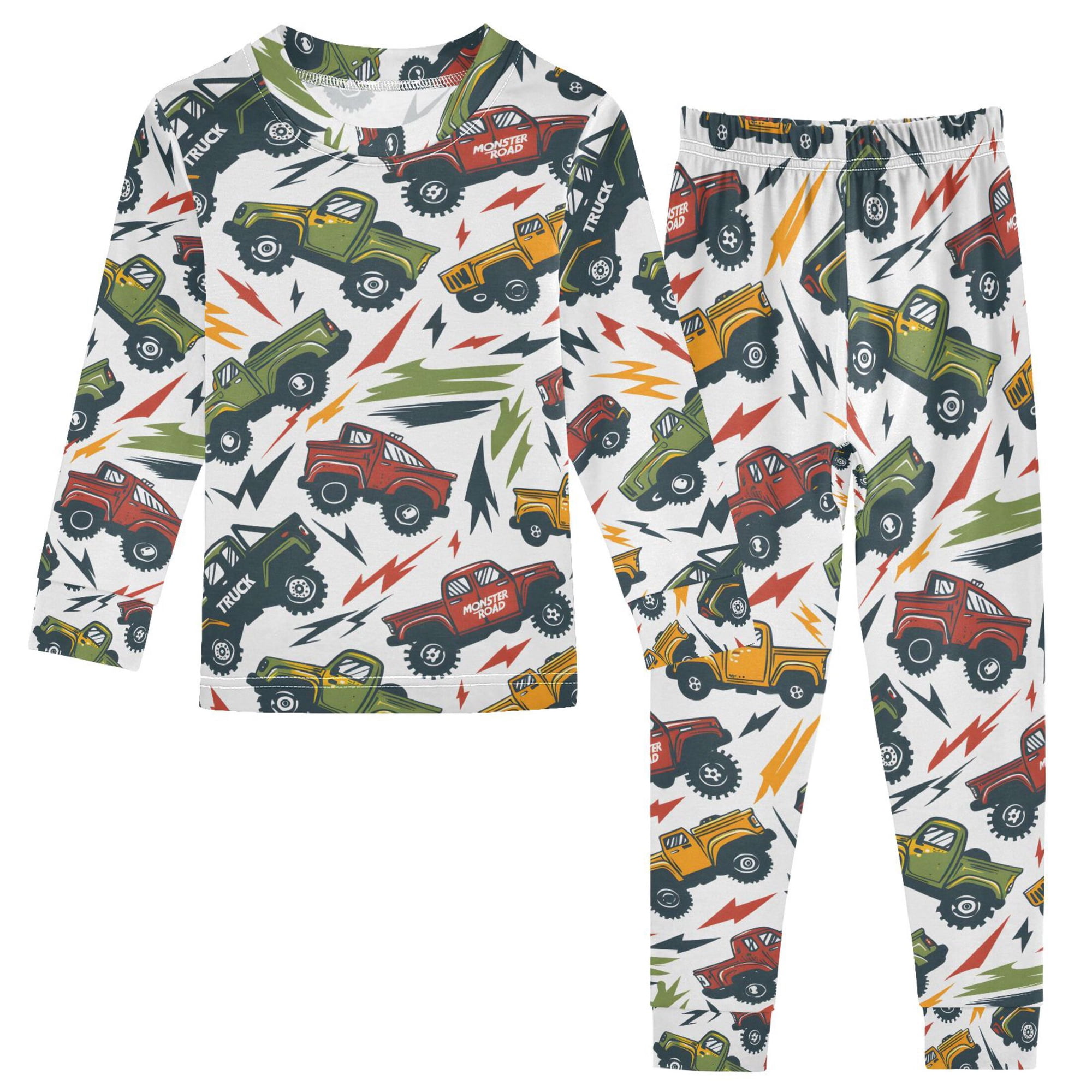 joogoo Cartoon Trucks Cool Kids Pajamas Set Long Sleeve Soft Cotton Sleepwear 2 Piece 24M