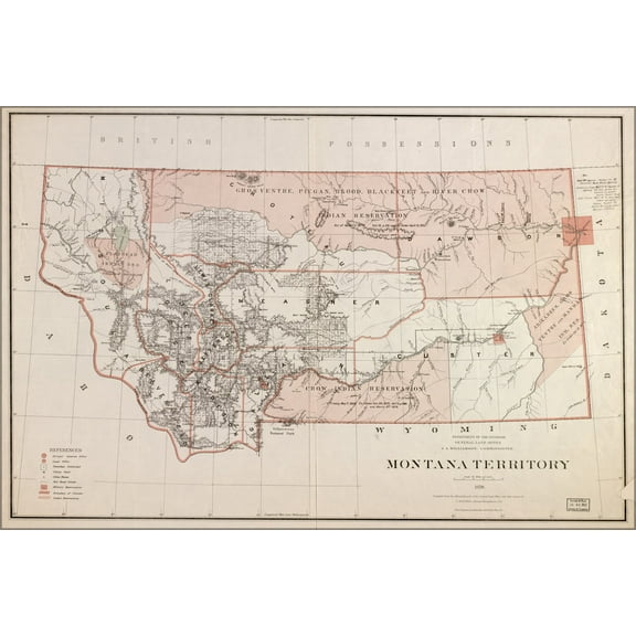 24"x36" Gallery Poster, map of Montana territory 1879