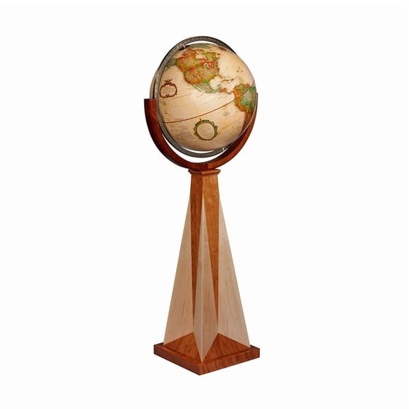 16-Inch Antique Raised Relief Floor Globe, Frank Lloyd Wright Obelisk Stand, Decorative Home & Office Display