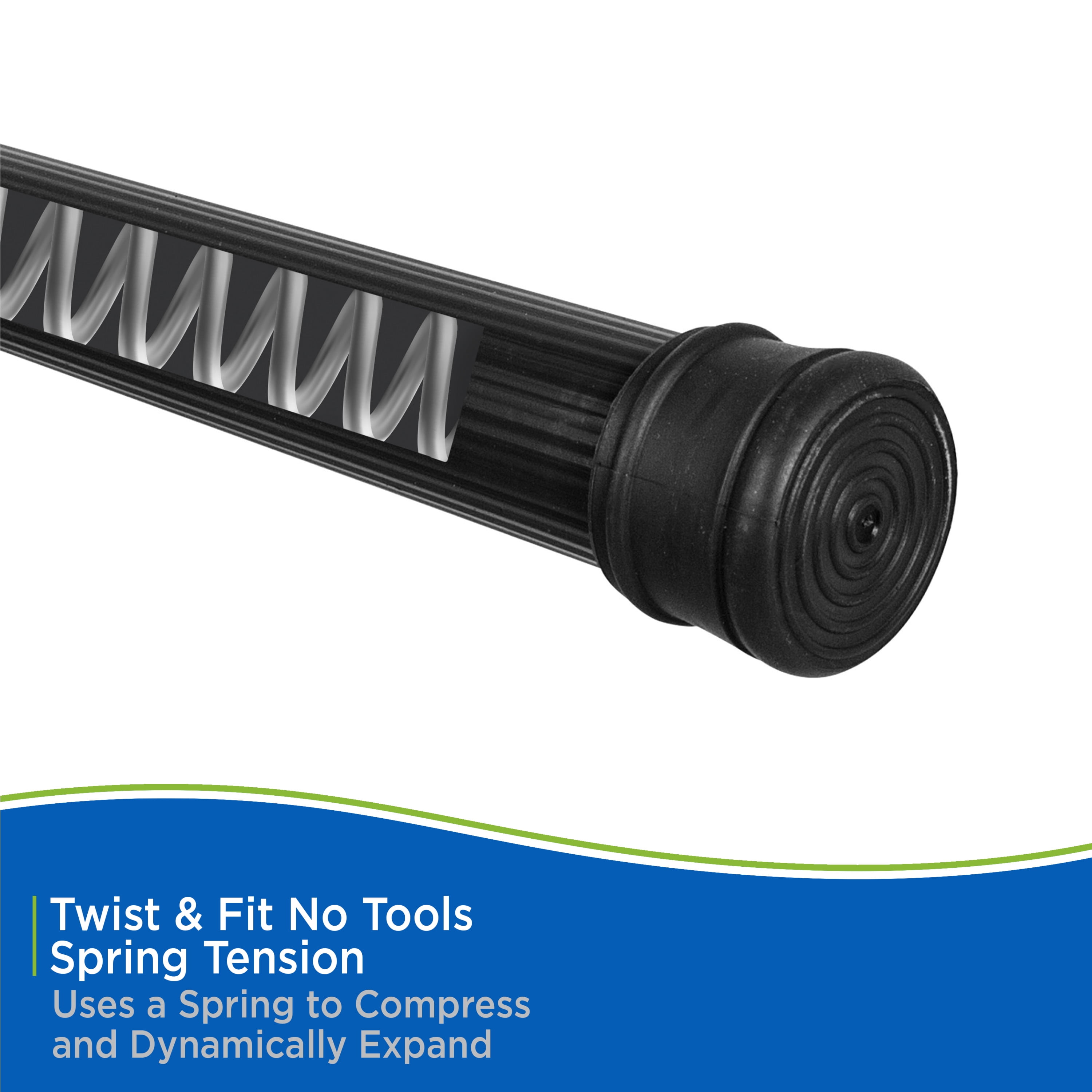 (2 pack) Kenney Twist & Fit No Tools Rust-Resistant Coated Steel Adjustable Spring Tension Utility Rod, 42-72", Black