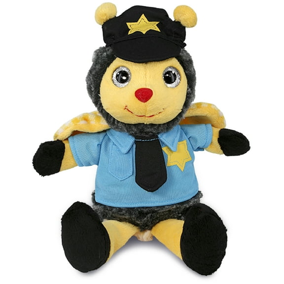 DolliBu Sitting Bee Police Officer Plush Toy - Soft Bee Cop Stuffed Animal Dress Up with Cute Cop Uniform and Cap Outfit - Perfect Gift - 7 Inches