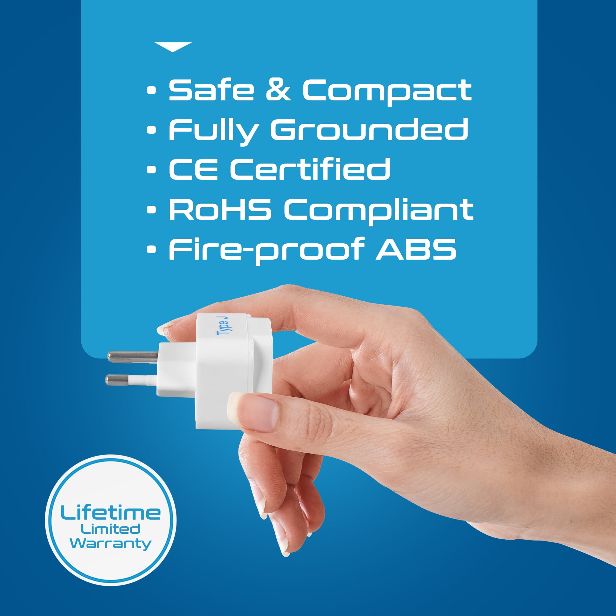 Ceptics Switzerland Travel Plug Adapter (Type J) - 3 Pack [Grounded & Universal] (GP-11A-3PK)