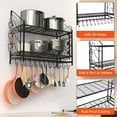 thumbnail image 4 of 35 Inch Pot Rack Wall Mounted, 2 Tier Pots and Pans Organizer with 20 Hooks and 6 Pot Lid Holders, Heavy Duty Steel Pot and Pan Hanger for Kitchen Cookware Utensils Storage 34.7" Lx13 Wx26.4 H, 4 of 13