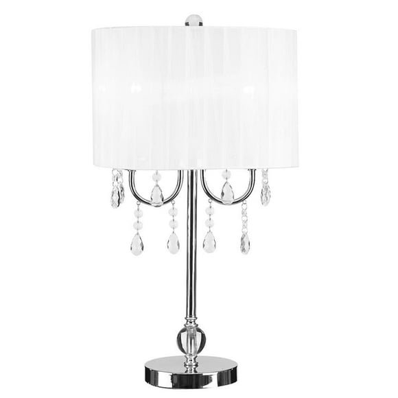 Catalina Lighting 19519-003 Glam Chandelier Table Lamp with Dazzling Clear Beads & Organza Pleated Shade, 23", Chrome