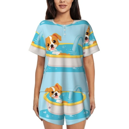 Ocsxa Cute Dog In Bath Print Women s Short-Sleeved Pajama Set Pajamas 2 Piece Short Sleeve Sleepwear Set Summer Pajamas Set Lounge Sets 2-Piece Pj-Large