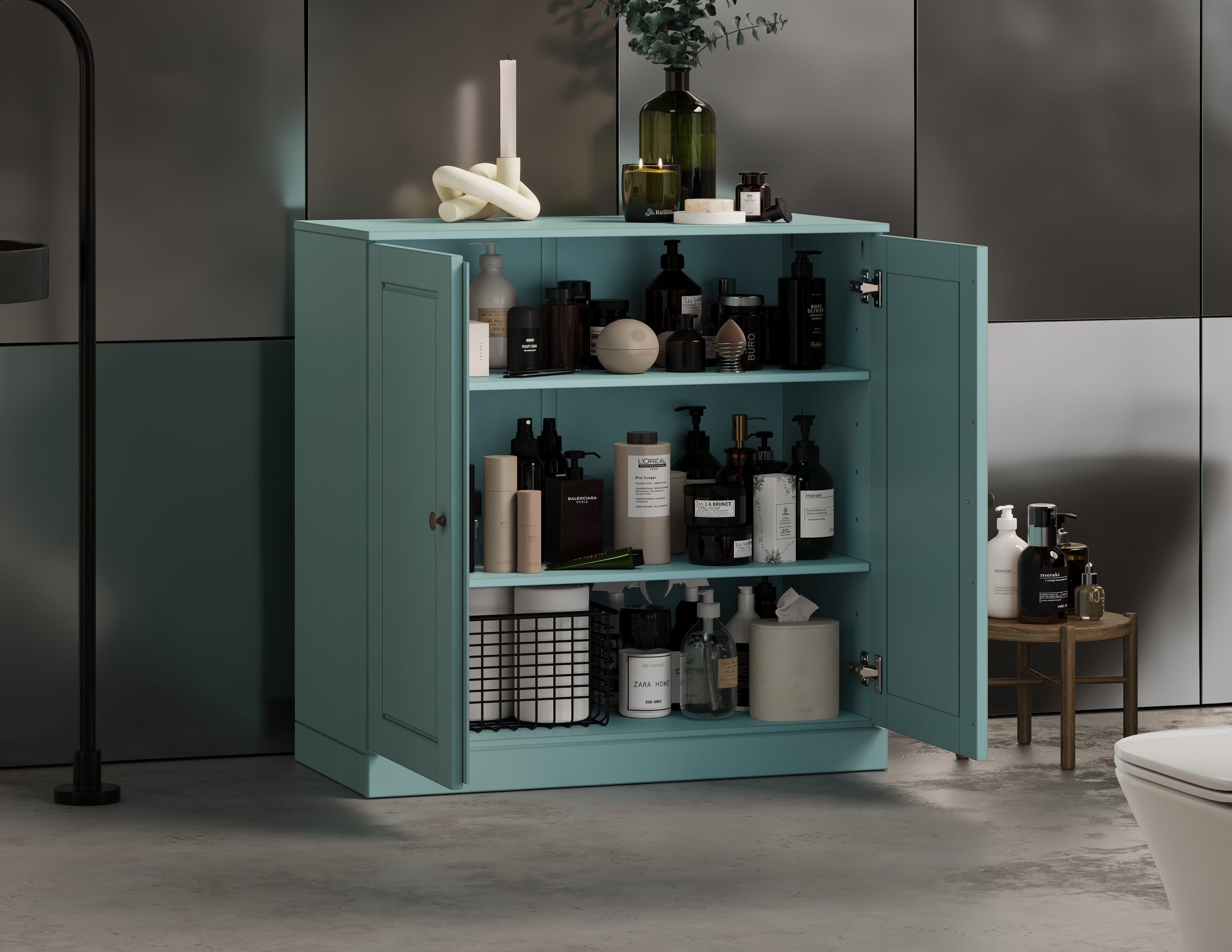 100% Solid Wood 32" Bathroom Cabinet with Solid Doors and Adjustable Shelves