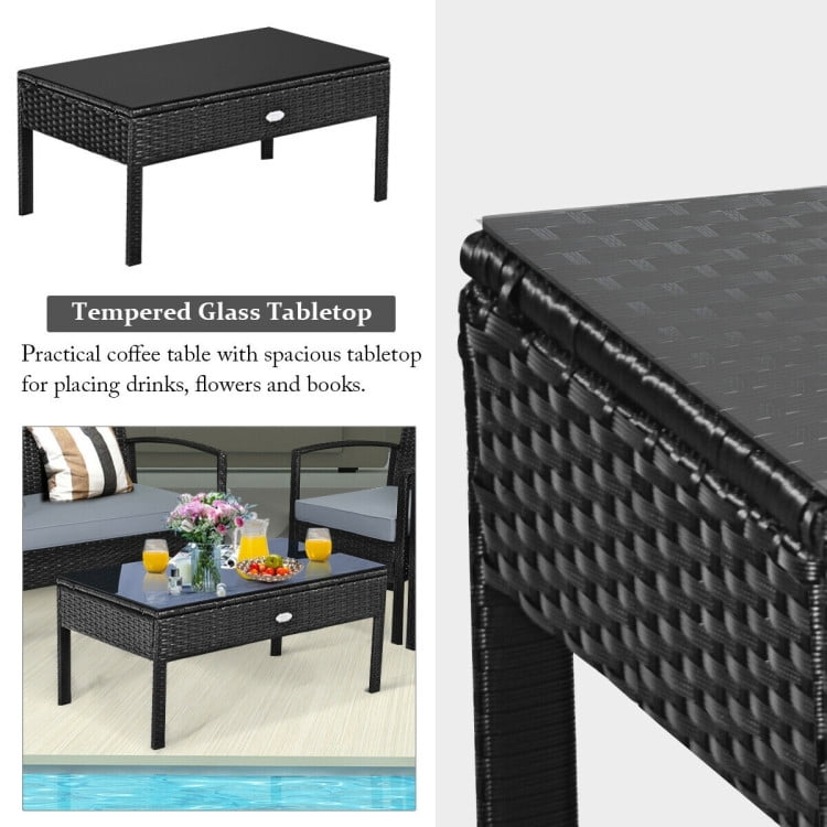 Aimee Lii 4 Pieces Outdoor Rattan Patio Conversation Set, Wicker Patio Furniture Set with with Loveseat and Table, Black