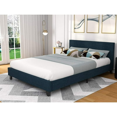 Buy mecor Upholstered Linen Full Size Platform Bed Metal Frame