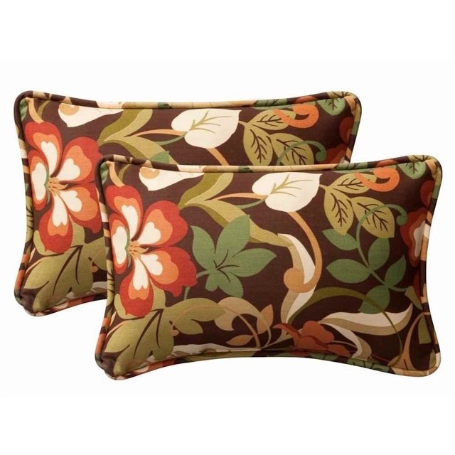 Almohada Floral para Interiores y Exteriores, Relleno de Felpa, Resistente a la Intemperie y a la decoloración, Lumbar, 11.5 x 18.5 Pulgadas, Color café/Verde, 2 Unidades