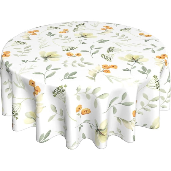 Spring Leaf Floral Tablecloth 60 Inch Round Rustic Watercolor Leaves Tablecloths Waterproof Fabric Farmhouse Table Cloth Decorative for Picnic Party Holiday Home