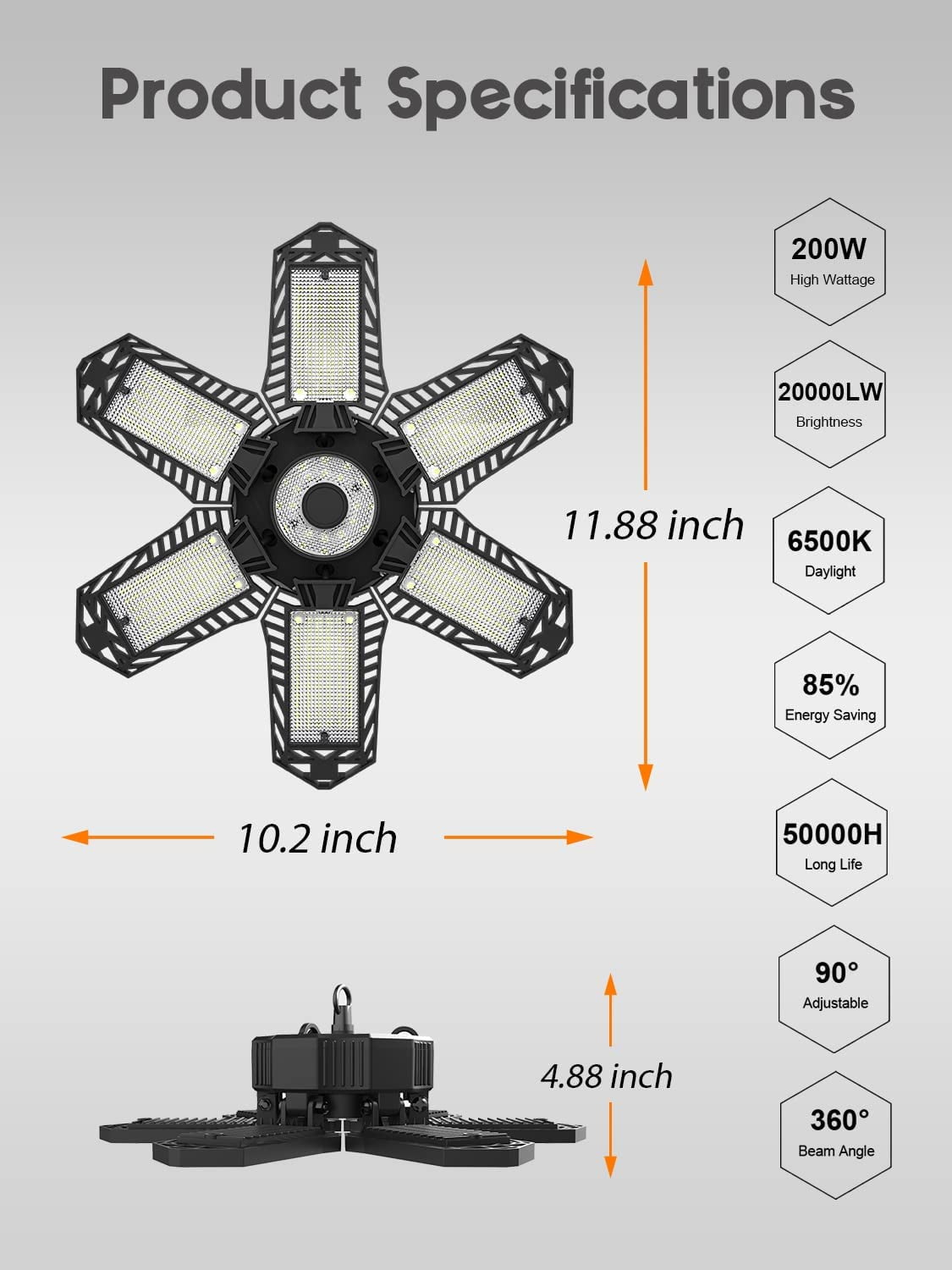 Plug in Garage Light, 200W 20000LM Linkable Shop Light with On/Off Switch, 6500K Hanging LED Lights with 9.84ft Power Cord and US Plug, for Garage, Workshop,Work Bench