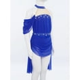 thumbnail image 5 of YiZYiF Girls Rhinestones Ruched Mesh Lyrical Ballet Dance Dress Dancing Party Jazz Latin Leotards Royal Blue 14, 5 of 7