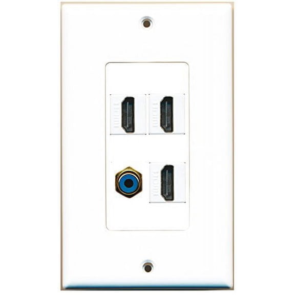 RiteAV - 3 Port HDMI 1 Port RCA Blue Wall Plate Decorative
