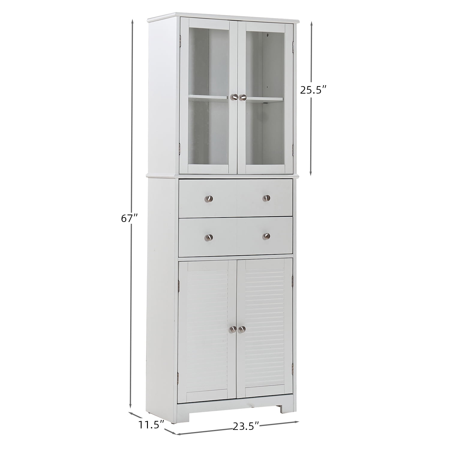 Mintazer 67" Tall Kitchen Pantry Cabinet with Doors, Freestanding Storage Cabinet with 2 Drawers & Adjustable Shelf for Kitchen Bathroom Craft Room, White