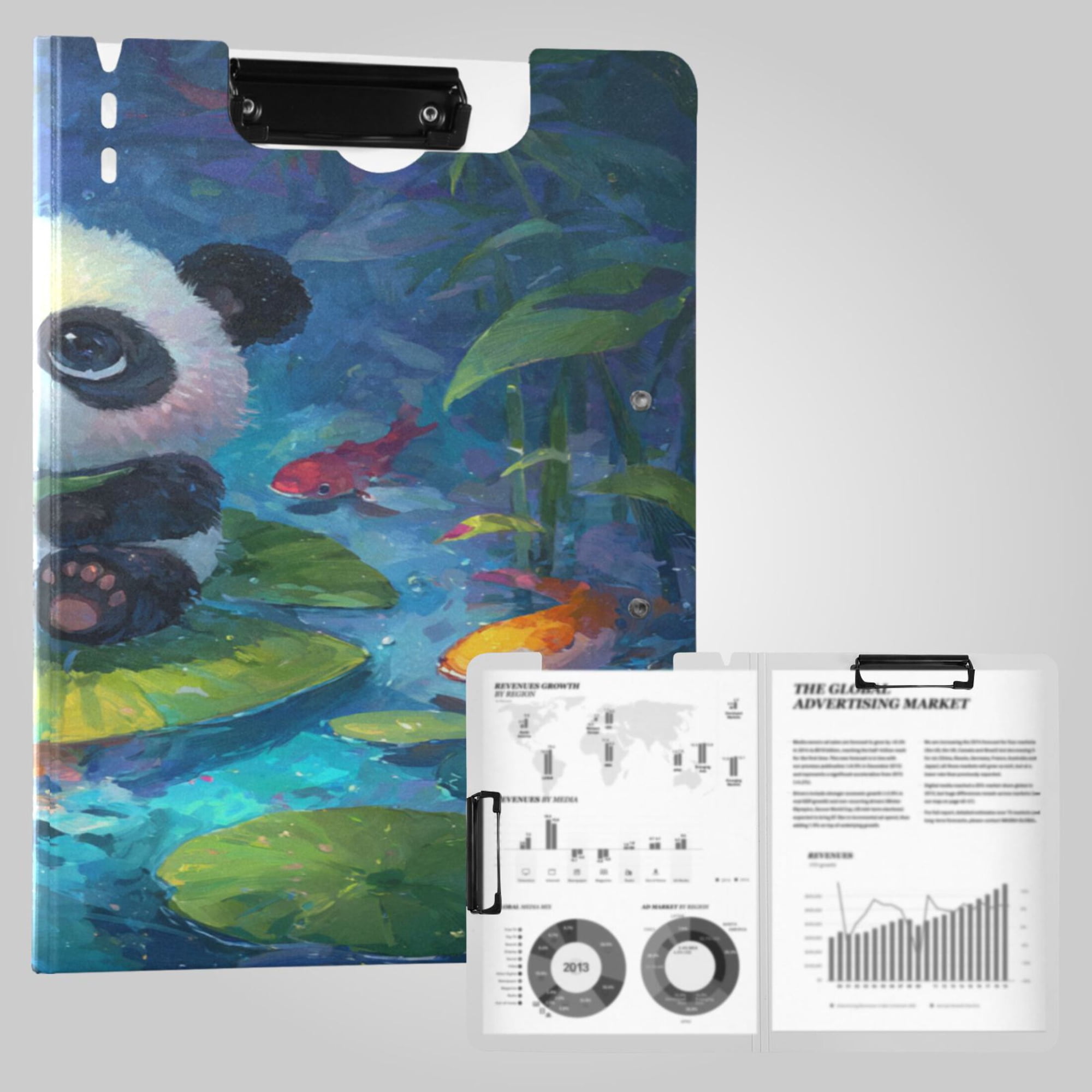 Foldable Binder Clipboards 360°Portable Plastic Folder Clipboard Extra Large Capacity Organizer Binder 18.9" x 12.6" for College Office Home Cute Panda Baby Pattern