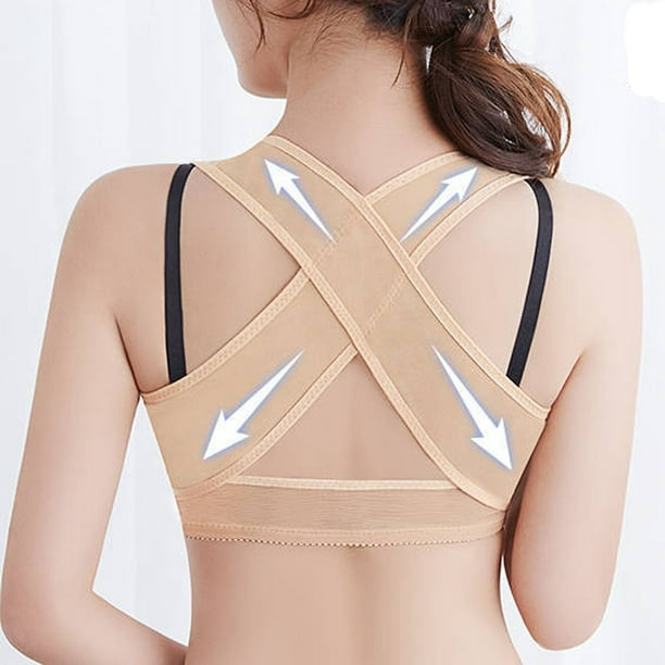 Agiferg Women Invisible Lift Breathable Elasticity Bra X-shaped Back  Support Bra Brace 