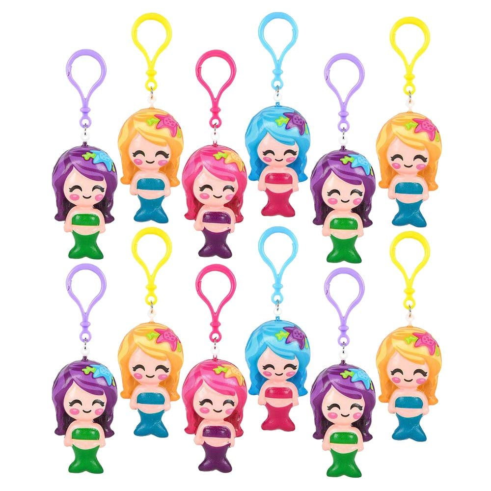 Squishy Mermaid Backpack Clip - Pack of 12, 3 Squishy and Squeezable  Mermaid Keychain - Perfect as Stress and Anxiety Reliever, Sensory Toy,  Party