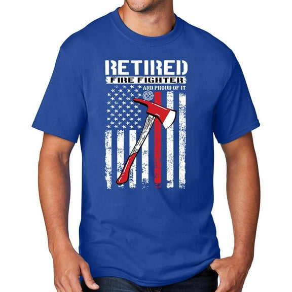 Men's Retired Firefighter with Axe T-shirt, XL True Royal Blue - TALL