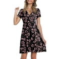 thumbnail image 2 of Mini vestido de manga corta con estampado de cuello en V informal de verano para mujer a la moda Fridja  qw4351, 2 of 8