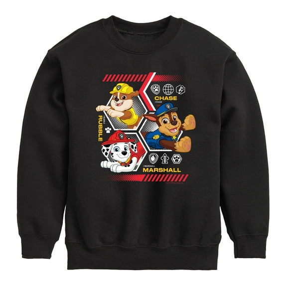 Paw Patrol - Chase Rubble Marshall Hexagons - Toddler & Youth Crewneck Fleece Sweatshirt