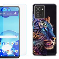 For HMD Vibe Shockproof Phone Case Cover with Tempered Glass Screen Protector, by OneToughShield - Neon Tiger