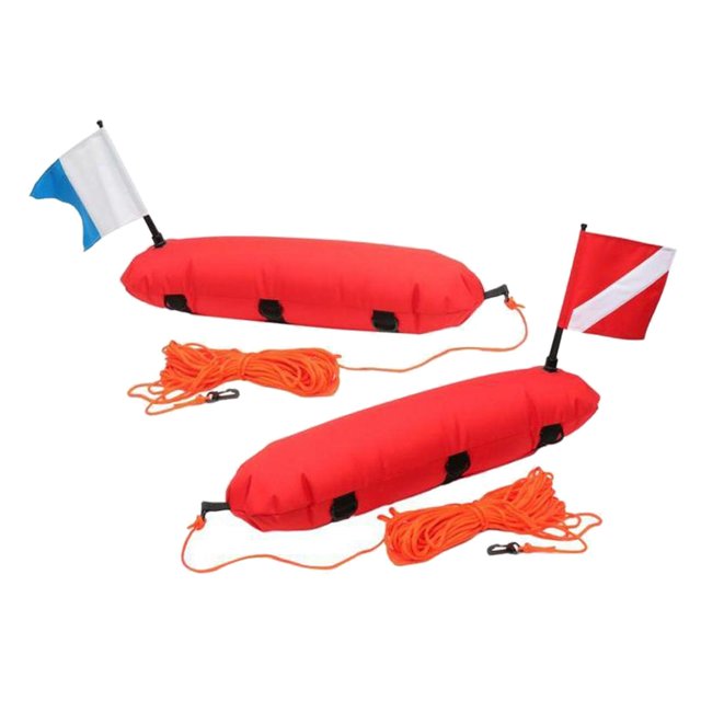 2 juegos de boya de buceo inflable compacta, flotador de 80 pies, bandera de buceo y cuerda con ganchos, accesorios de señalización de superficie Zulema Boya flotante de buceo
