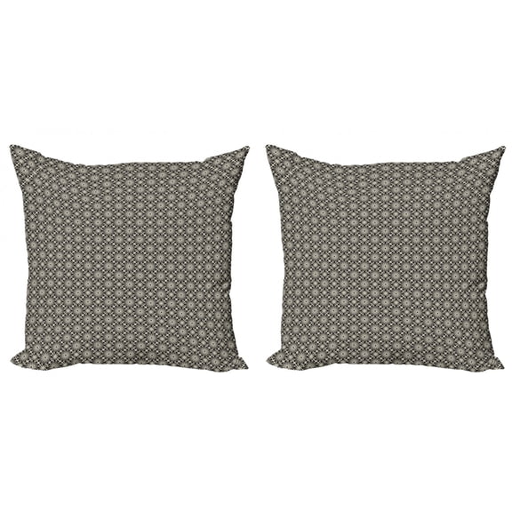 Moroccan Throw Pillow Cushion Cover Pack of 2, Classic Continuous Floral Autumnal Floral Geometric Motifs Pattern, Zippered Double-Side Digital Print, 4 Sizes, Eggshell Charcoal Grey, by Ambesonne