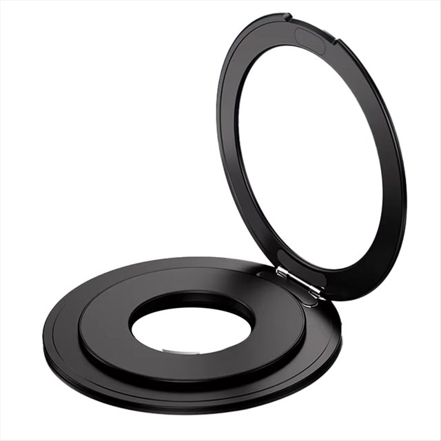Soporte para Teléfono con Anillo Giratorio Plegable de Metal con Fuerte Succión Magnética de 360°, Soporte Universal para Tableta de Escritorio, Color Negro.