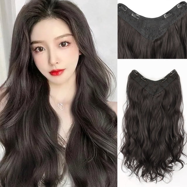 Pieza de peluca Una pieza Clip en forma de V para cabello Parche para cabello sin costuras Almohadilla para cabello Pieza de cabello largo y rizado para mujer