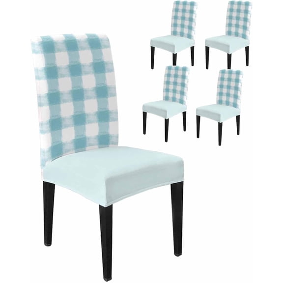 Dining Room Chair Covers Set of 4, Country Farm Buffalo Plaid Grid Stretch Kitchen Chair Cover, Watercolor Classic Lattice Removable Washable Chair Slipcovers for Hotel,Home,Party,Banquet